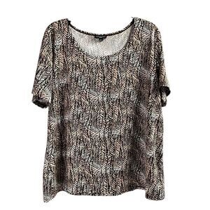 Notations Womens Scoop Neck Short Sleeve Blouse Brown Tan Abstract Size 2X